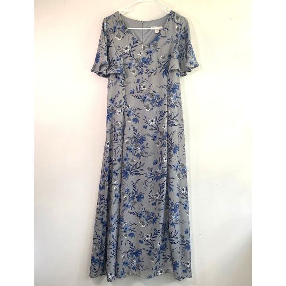Coldwater Creek Grey and Blue Floral Maxi Dress Size 10 - Picture 1 of 8